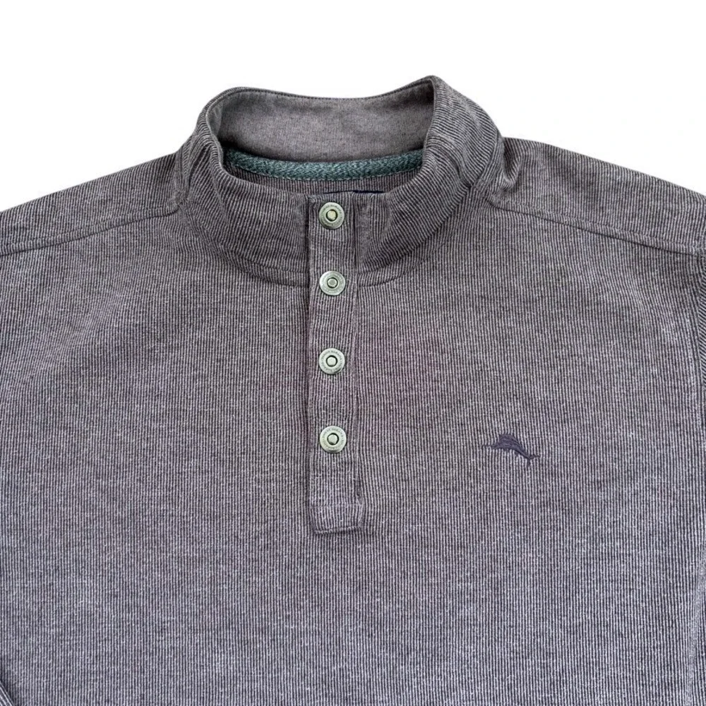 Tommy Bahama Size XXL Heather Purple Ribbed‎ Snap Mock Neck Pullover Sweater